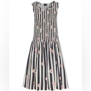 Bitte Kai Rand Drop Waist Dress Black White Stripes Medium Large